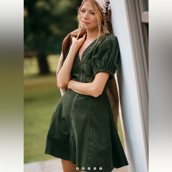 Anthropologie Pilcro Puff-Sleeve Corduroy Mini Dress - Picture 2 of 8
